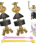 Durable Stainless Steel Toilet Seat Screws Replacement Kit with bolts, nuts, washers, and lifters shown with installation example
