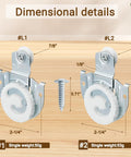 Sliding Closet Door Rollers Hardware Kit With Adjustable Mounting Hooks And Screws, product dimensions for medium to light doors
