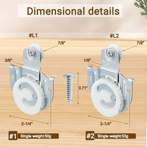Sliding Closet Door Rollers Hardware Kit With Adjustable Mounting Hooks And Screws, product dimensions for medium to light doors