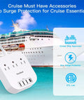 10 Foot Long Power Strip With 3 Outlets And 4 USB Ports USB A And USB C Flat Plug ETL Listed Non Surge Protector cruise image