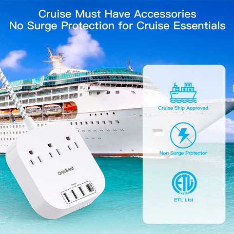 10 Foot Long Power Strip With 3 Outlets And 4 USB Ports USB A And USB C Flat Plug ETL Listed Non Surge Protector cruise image