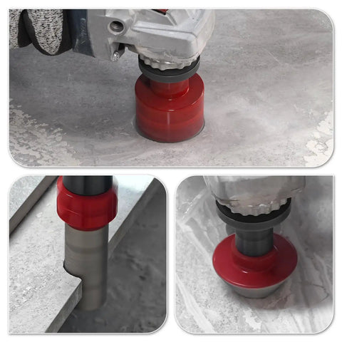 Diamond Hole Saw Kit For Tile Granite Marble Ceramic 10 Piece Drill Bit Set in use on tile surface, highlighting beveling bit.