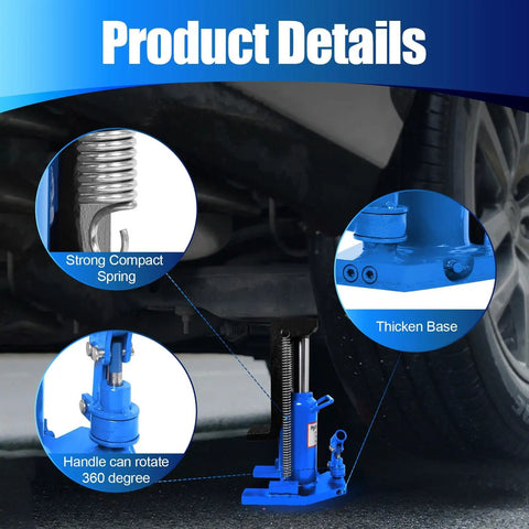 Workhorse Hydraulic Toe Jack shows strong compact spring, thickened base, and rotating handle for lifting 20 ton capacity smoothly.