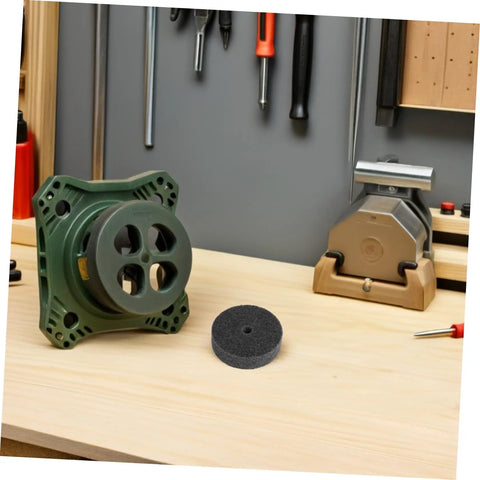 Grab Your Set Of 6 Nylon Buffing Wheels For Bench Grinder With 10mm Hole And Durable Material For Polishing Tools And Fast Burnishing Projects on workbench.