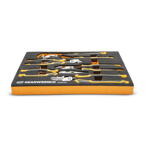 Pitbull Cushion Grip Pliers Set With Foam Storage Tray, K9 Jaw Grip, High Leverage Design in black foam tray, top view