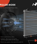 Rock Solid 10 Inch Universal Electric Cooling Fan Assembly With Thermostat Relay And Mount Kit, puller fan mode shown with airflow.