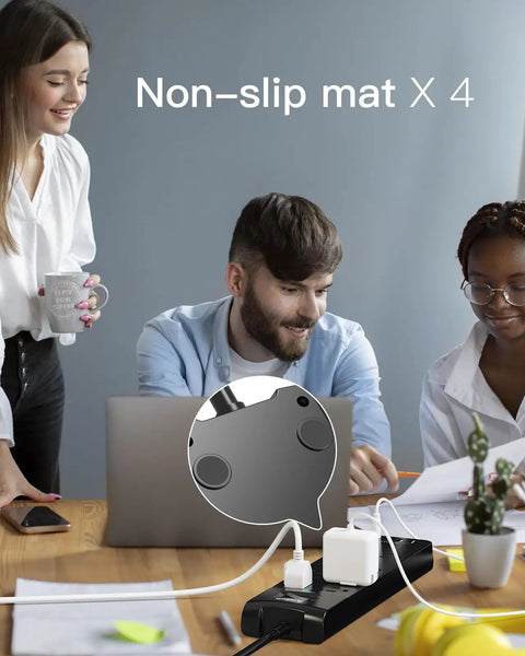 People working at a table with Surge Protector Power Strip With 10 Outlets And 4 USB Ports 2 USB C Six Foot Heavy Duty Extension Cord