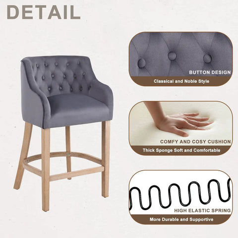 Suede Counter Height Stool With Natural Wood Legs, Extra Comfy And Breathable Seat, Built To Last For Kitchen Island Or Home Bar