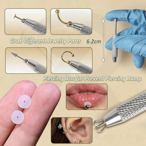 Piercing Tapers Set 14G 16G 18G With Ball Grabber Tool And Insertion Pin For Safe Easy Piercing Of Ear Nose Navel Nipple Lip Eyebrow And Tongue Stainless Steel Hypoallergenic Kit Includes Healing Discs