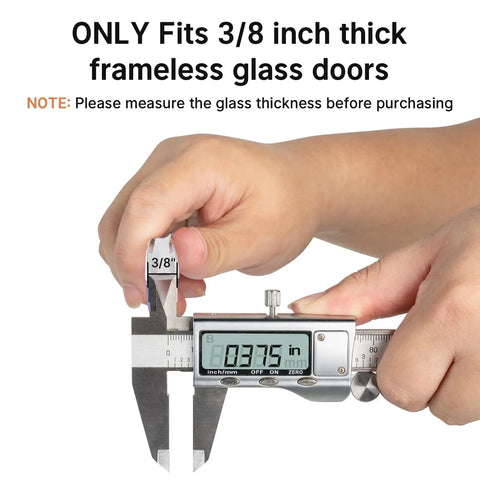 Measuring tool showing 0.375 inches for Frameless Glass Shower Door Side Seal Strip Kit For Three Eighth Inch Glass 15.75 Inches Long Five Section Segmented Install Kit Replacement Waterproof Seal For Frameless Doors.