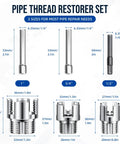 4 In 1 Pipe Tapping And Threading Tool Kit For Home Plumbing Repair, set of three thread restorers in 1, 3/4, 1 inch sizes.