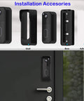 Doorbell Mount For Blink Video Doorbell 2nd Gen 2025 With An Adjustable Weatherproof Protective Case, No Drilling Required shown installed on a door with accessory parts displayed above.