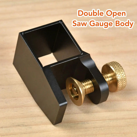 Pro Grade Dovetail Jig Marker And Saw Gauge Set For Woodworking And Furniture Building With Eight Versatile Modules showing black aluminum saw gauge body.