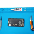 Blue Anti Static ESD Mat For Workbench And Desk 13.8 By 9.8 Inch Silicone Solder Pad with tools and phone components