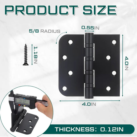 Beefy 3 Pack Black 4 By 4 Inch Ball Bearing Door Hinges stainless steel heavy duty exterior hinges product size dimensions shown.
