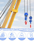 Beefy Heavy Duty Snatch Block With Hook, 8 Ton Capacity, 6 Inch Sheave For Rollback Wrecker And Flatbed Tow Trucks