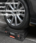 Waterproof Tough As Nails Hard Case With Custom Foam for Mavic 3 Pro Series Drones under car tire showcasing durability