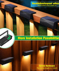Outdoor Solar Deck Lights Set Of 6 Dope 7 Color RGB Waterproof Step Lights on railing with adhesive installation guide