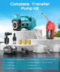 Diesel Transfer Pump Kit Cordless 12 GPM Battery Powered With Auto Stop Nozzle 4Ah Battery Two Hoses And Filter On The Go Fueling For Diesel Kerosene Farm Boat Home, complete set with pump, nozzle, battery, hoses, and filter