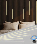 Easy-Install Self-Adhesive Dimmable LED Light Strips Kit For Slat Wall Panels And Wood Walls 6-Piece Set installed on headboard