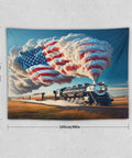 American Steam Train Tapestry With Dope Star Spangled Smoke And Flag Design Locomotive Wall Hanging 40x30 Polyester