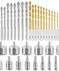 Beefy 38 Piece Masonry Drill Bit Set With Premium Carbide Tips For Concrete Ceramic Tile Marble Glass Porcelain Metal Wood Plastic