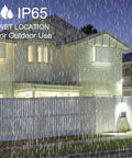 LED Wall Pack With Photocell Dusk To Dawn Outdoor Porch Light 18W 2160 Lumens illuminating in rain, IP65 protection shown