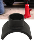 Heavy Duty Bottle Jack Adapter Saddle For 3 Inch Axle Tubes, 12 Ton Capacity, shown with red hydraulic jack