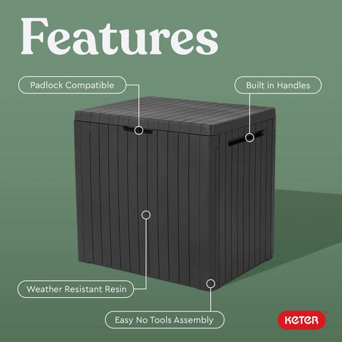 30 Gallon Outdoor Resin Storage Box That Doubles As A Patio Side Table For Pool And Garden Gear All Weather Durable With A Wood Look Finish