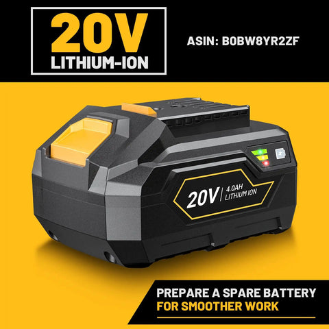 20V Lithium Ion 4Ah rechargeable battery pack from Cordless Heat Gun Kit With 20V Lithium Ion Battery 4Ah Rechargeable Pack And Charger Portable Hot Air Tool With Three Nozzle Attachments For Shrink Wrapping Paint Stripping Tubing Bending And More For DIY Pros