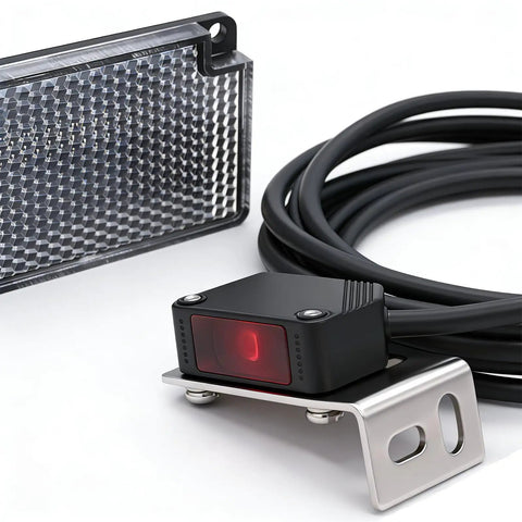 Indoor Wall Mount Photoelectric Beam Sensor 0-2m Adjustable NPN NO NC Switchable DC 10-30V 3-Wire With 2m Cable And Reflector Panel