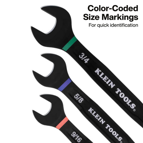 Color-coded Ratcheting SAE Wrench Set 8 Piece 5/16 To 3/4 Inch with size markings shown.