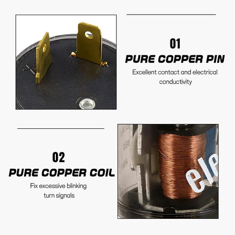 Close-up of 12V Heavy Duty Turn Signal Relay 2 Pack 2 Pin - Fix Hyper Flashing With pure copper components for halogen systems