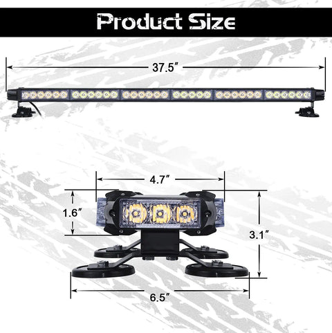 37.5 Inch 78 Led Strobe Light Bar Built Like A Tank With Slap And Go Magnetic Mount Amber And White Warning Flash Beam For Cars Trucks High Visibility Day And Night Vehicle Safety Beacon