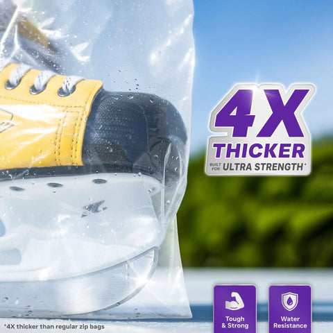 Heavy Duty Zip Seal Storage Bags 8x10 Inches 8 Mil Thick Tear Resistant Airtight Reusable 25 Pack Built For Home Kitchen Office And Travel Organization Tough As Nails. Clear zip bag with shoes, 4x thicker strength label