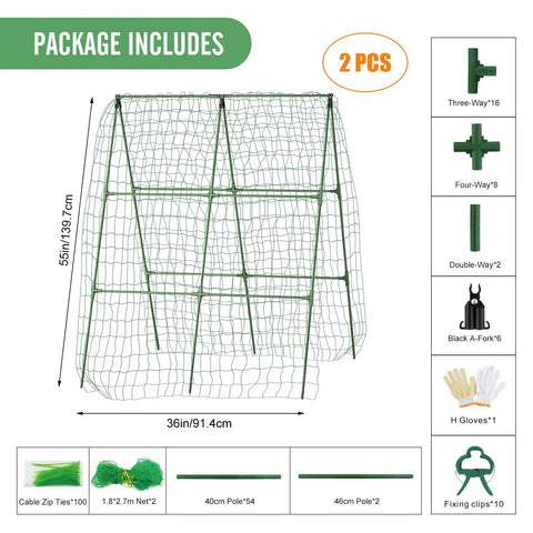 2 Pack Outdoor Plant Trellis Set For Climbing Vegetables And Vines Built To Last Metal With PE Coating No Rust Garden Supports