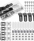 Pro Grade 81 Piece Football Helmet Repair Kit With Visor Clips J Clips Screws Nuts Washers And Screwdriver displayed with parts