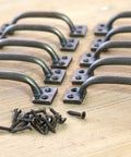 Brass Color Window Drawer Cabinet Pulls Set, 4 Inch Long By 1 Inch Wide With 3 1/2 Inch Center To Center Hole Spacing, shown with screws