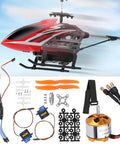 Rad RC Fixed Wing Upgrade Pack Featuring 2212 1400KV Brushless Outrunner Motor With 30A Electronic Speed Controller XT60 Port 9G Micro Servo And Matching Propellers. Components include motor, ESC, and orange propellers.