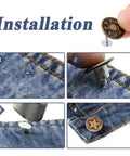 Installation process of 80 Piece Jeans Button Kit With 17mm Metal Snaps In 8 Styles Replacement Set on denim fabric