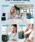 Rechargeable Personal Air Cooler Portable Mini Green Desk Fan With Three Speeds Quiet Cooling To Beat The Heat at a desk