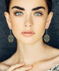 Dark Orange Laser Cut Wood Pendant Earrings For Women With Copper White Gold Plating Lightweight Hypoallergenic Star And Love Shapes.