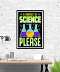 Science Themed Classroom Poster 12 By 18 Inch For High School Middle School And Elementary Decor Durable USA Made Print Perfect For Bulletin Boards Study Corners And Creative Learning Spaces on white brick wall with desk in foreground.