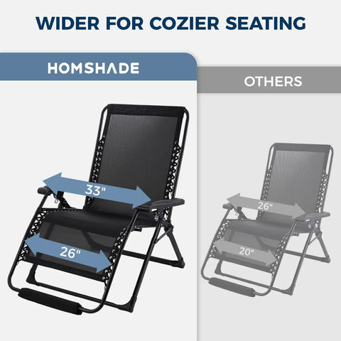 Oversized Zero Gravity Lounge Chair 33 Inch XXL Outdoor Recliner with Removable Cushion and Headrest