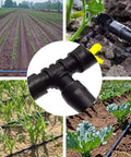 100Pcs Drip Irrigation Connectors Fittings Kit For One Half Inch Tubing Including 30 Tees 30 Couplings agricultural setup view