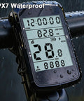 GPS Cycling Computer With Wireless Ride Data, IPX7 Waterproof Bike Speedometer Odometer displaying ride data on handlebars.