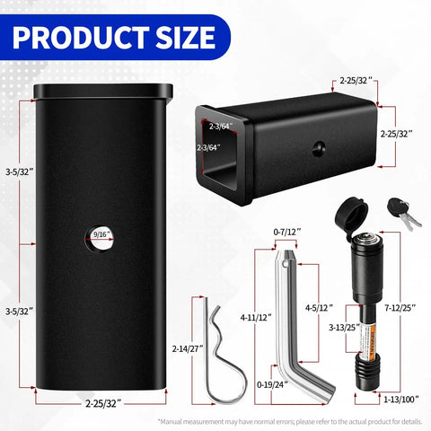 Diagram of 2.5 Inch To 2 Inch Trailer Hitch Reducer Adapter With Lock Pin For Trucks SUVs Converts Class V 2.5 Receiver To 2 Inch