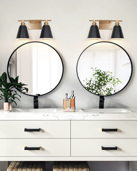 Black And Gold 3 Light Vanity Light For Bathroom Over Mirror 23 Inch Sleek Modern Farmhouse Wall Sconce With Metal Shade Elevates Decor And Brightens Up Your Space