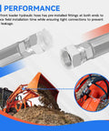 Front Loader Hydraulic Hose Kit For Boom And Bucket Cylinders, Beefed-Up Heavy Duty Replacement Set 7J303-76610, 75535-66620, 7J999-95562 Fits LA350A LA401 LA402 LA402-1 With Durable Hoses For Smooth Operation close-up of hose fittings and loader in action