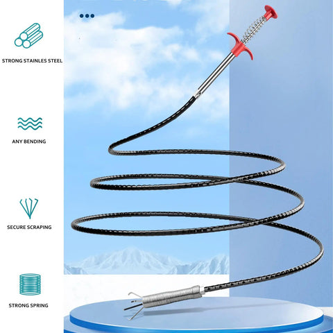 62 Inch Ultra Slim Drain Clog Remover Toilet Snake With Four Claw Grabber Spring, Flexible Plumbing Reacher Tool For Hair, Jewelry, Keys And Clothes, Cleans Kitchen Sink, Shower, Bathtub, Toilet, Sewer